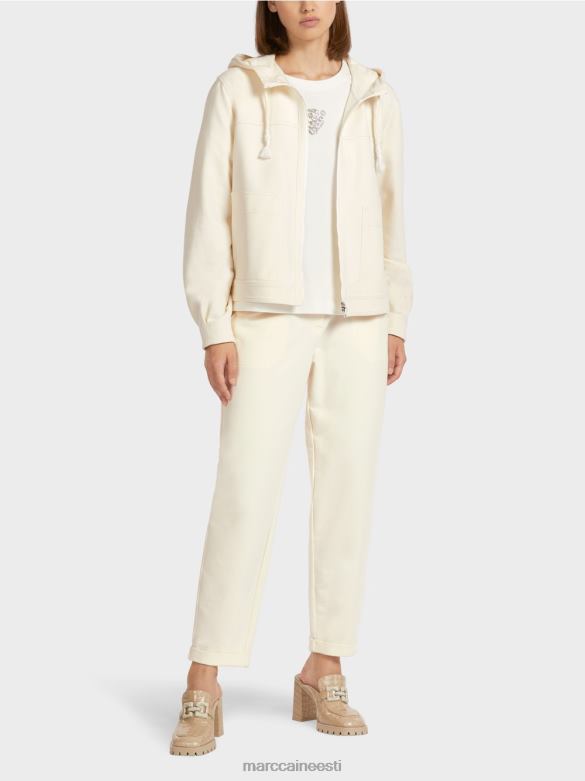 Marc Cain Riietus kapuutsiga puuvillasest kampsunist jope J8DT410 hele ekru