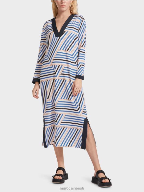 Marc Cain Riietus asümmeetriliste triipudega midi kleit J8DT52 taevasinine