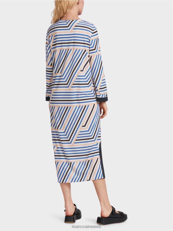 Marc Cain Riietus asümmeetriliste triipudega midi kleit J8DT52 taevasinine