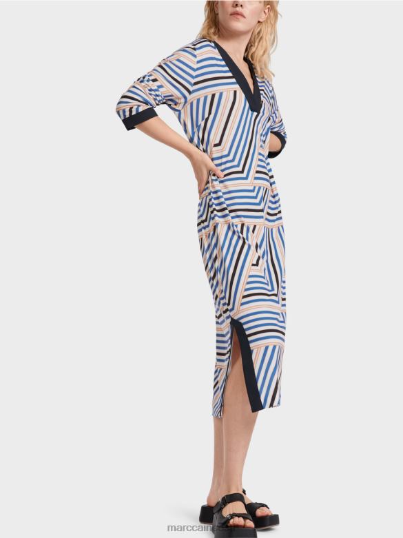 Marc Cain Riietus asümmeetriliste triipudega midi kleit J8DT52 taevasinine