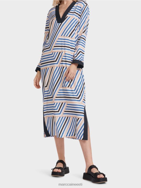 Marc Cain Riietus asümmeetriliste triipudega midi kleit J8DT52 taevasinine