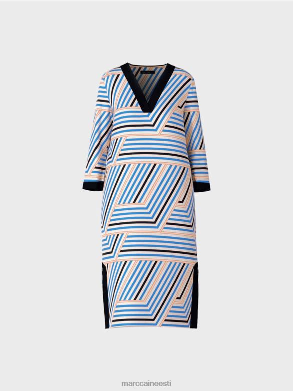 Marc Cain Riietus asümmeetriliste triipudega midi kleit J8DT52 taevasinine