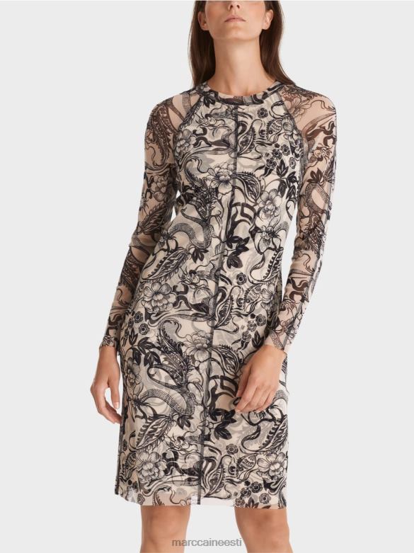 Marc Cain Riietus keha kallistav elastne tüllkleit J8DT1 mandliõis