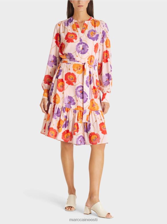 Marc Cain Riietus lilleline kleit voldilise sammuga J8DT143 mandariin