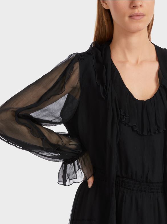 Marc Cain Riietus mänguline kortsus šifoonist kleit J8DT6 must