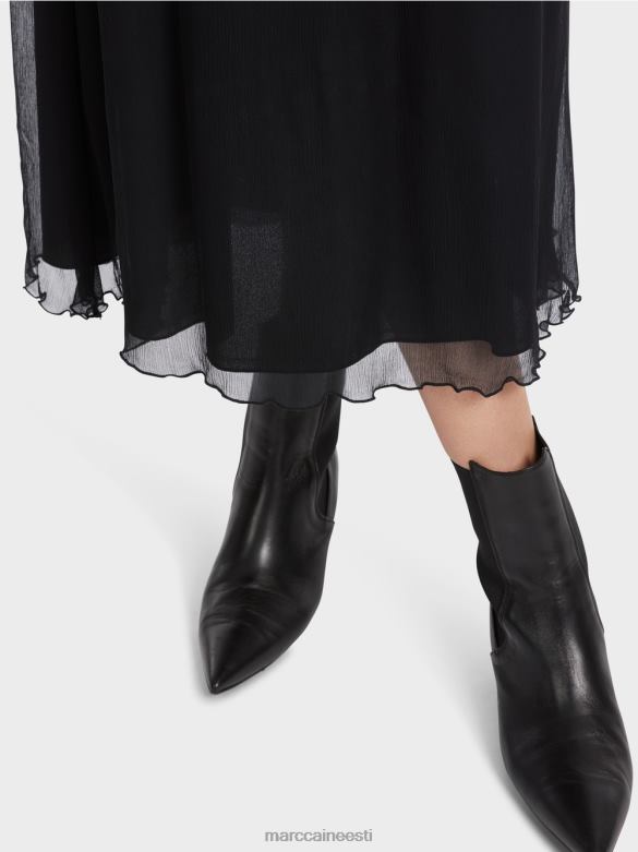 Marc Cain Riietus mänguline kortsus šifoonist kleit J8DT6 must