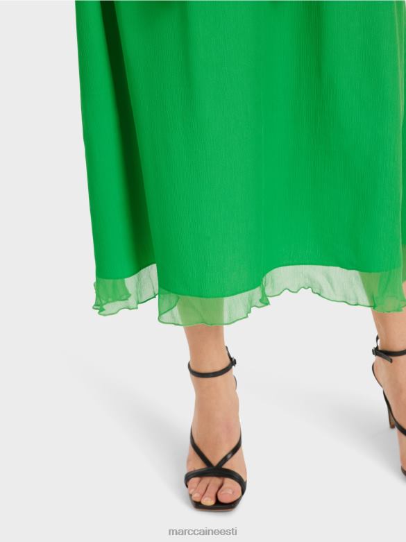 Marc Cain Riietus mänguline kortsus šifoonist kleit J8DT9 tume õunaroheline