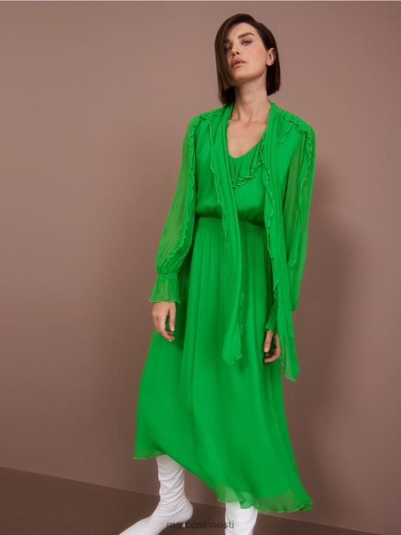 Marc Cain Riietus mänguline kortsus šifoonist kleit J8DT9 tume õunaroheline