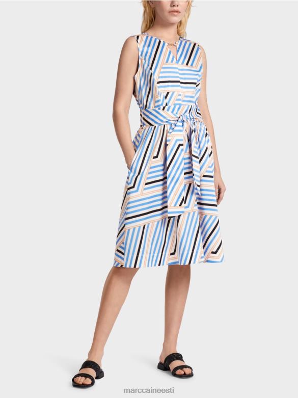 Marc Cain Riietus mänguline mc logoga triibuline kleit J8DT51 taevasinine