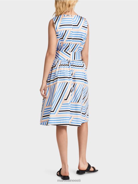 Marc Cain Riietus mänguline mc logoga triibuline kleit J8DT51 taevasinine