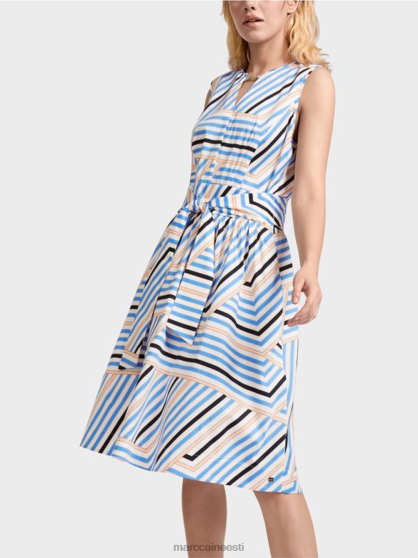 Marc Cain Riietus mänguline mc logoga triibuline kleit J8DT51 taevasinine