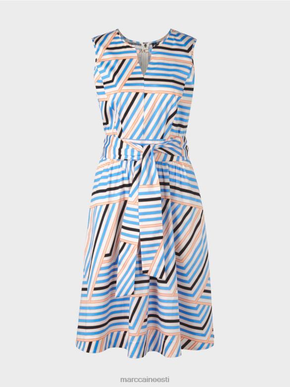 Marc Cain Riietus mänguline mc logoga triibuline kleit J8DT51 taevasinine