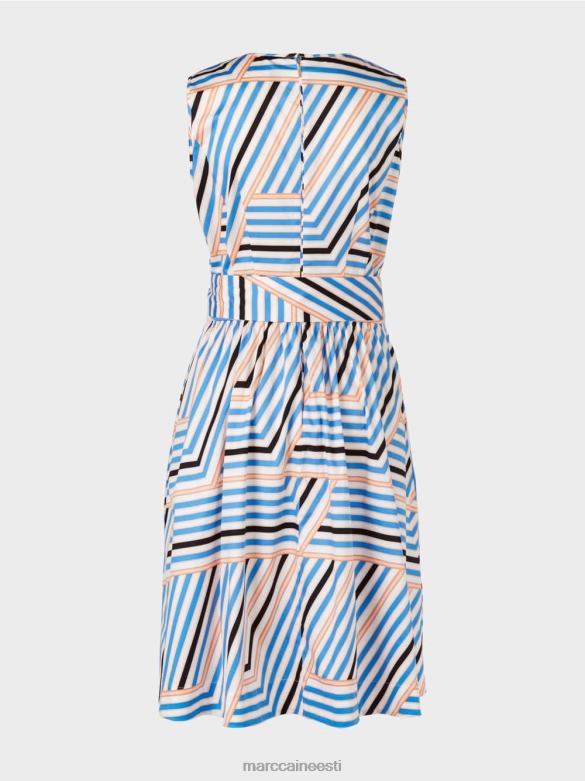 Marc Cain Riietus mänguline mc logoga triibuline kleit J8DT51 taevasinine