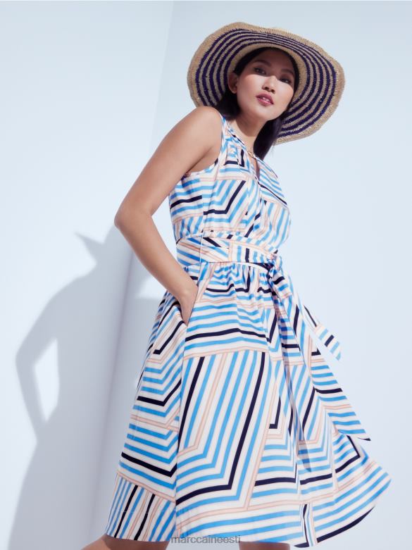 Marc Cain Riietus mänguline mc logoga triibuline kleit J8DT51 taevasinine