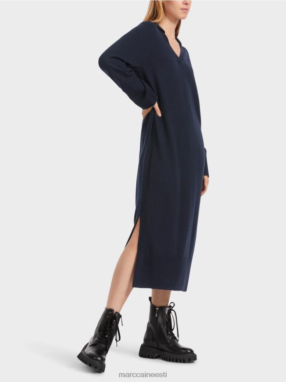 Marc Cain Riietus pikk kootud \"rethink together\" kleit J8DT5 kesköösinine