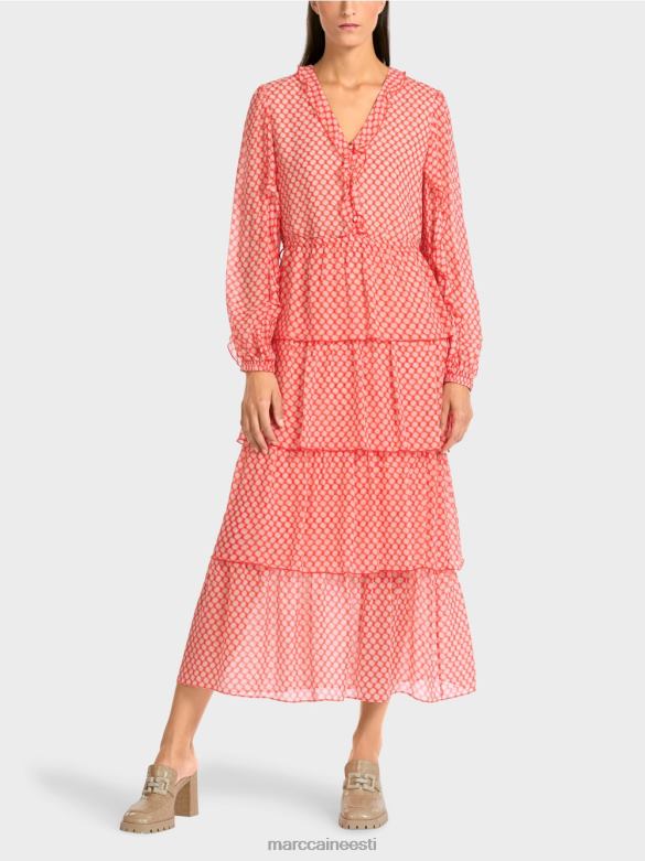 Marc Cain Riietus täpimustriga voldiline kleit J8DT110 mandariin
