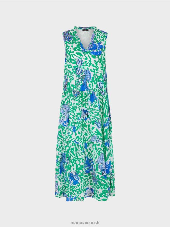 Marc Cain Riietus trükitud volangidega kleit J8DT54 särav basiiliku leht
