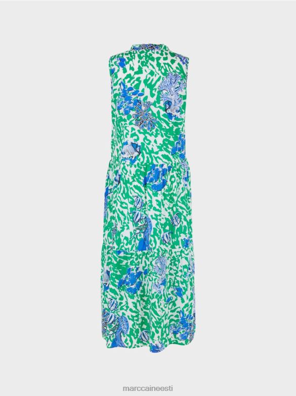 Marc Cain Riietus trükitud volangidega kleit J8DT54 särav basiiliku leht