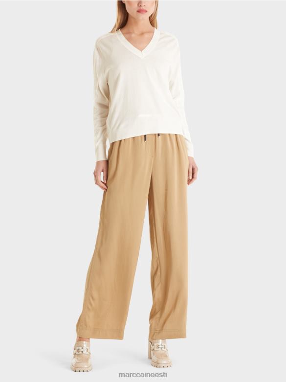 Marc Cain Riietus elegantne peene kootud v-kaelusega kampsun J8DT1154 määrdunudvalge