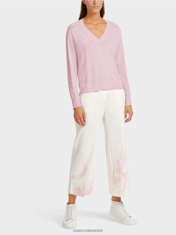 Marc Cain Riietus elegantne peene kootud v-kaelusega kampsun J8DT1156 hele lavendel