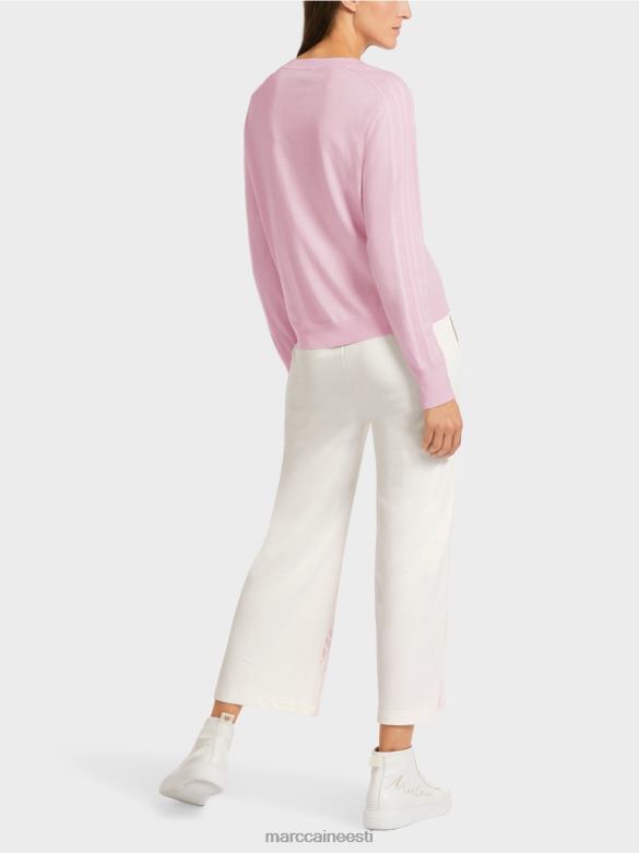 Marc Cain Riietus elegantne peene kootud v-kaelusega kampsun J8DT1156 hele lavendel