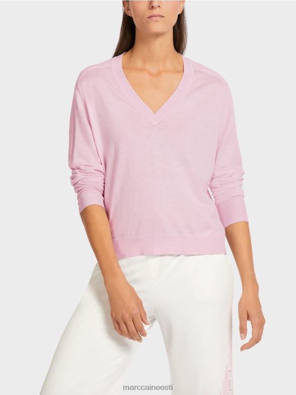 Marc Cain Riietus elegantne peene kootud v-kaelusega kampsun J8DT1156 hele lavendel