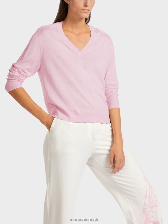 Marc Cain Riietus elegantne peene kootud v-kaelusega kampsun J8DT1156 hele lavendel