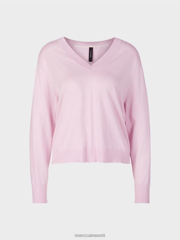 Marc Cain Riietus elegantne peene kootud v-kaelusega kampsun J8DT1156 hele lavendel