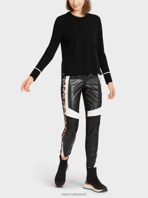 Marc Cain Riietus "rethink together" lõhikuga kampsun J8DT1182 must ja valge