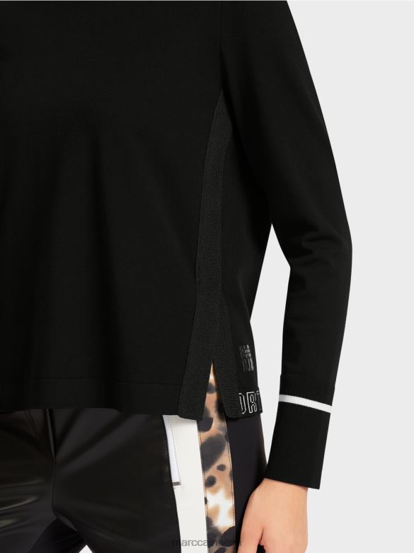 Marc Cain Riietus \"rethink together\" lõhikuga kampsun J8DT1182 must ja valge