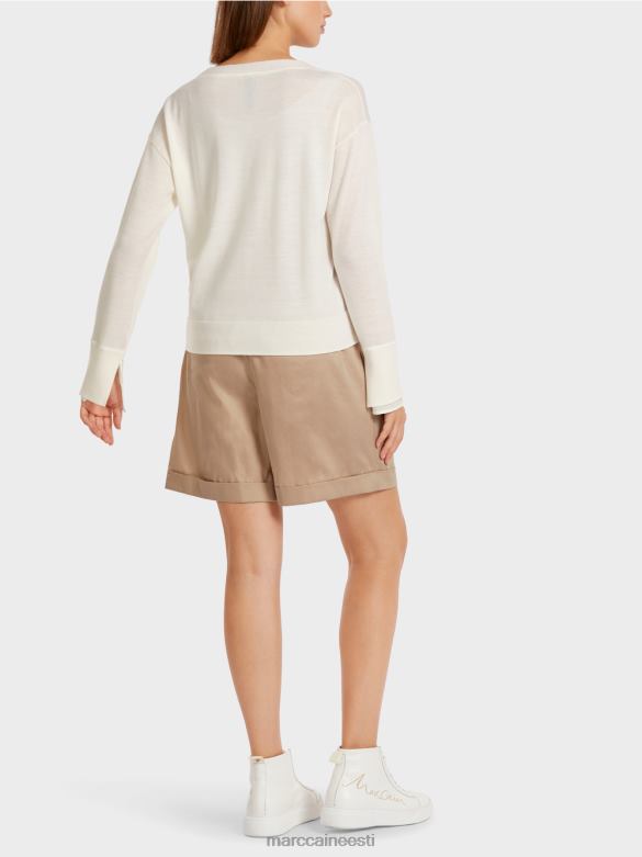 Marc Cain Riietus õrn kootud v-kaelusega kampsun J8DT1158 määrdunudvalge