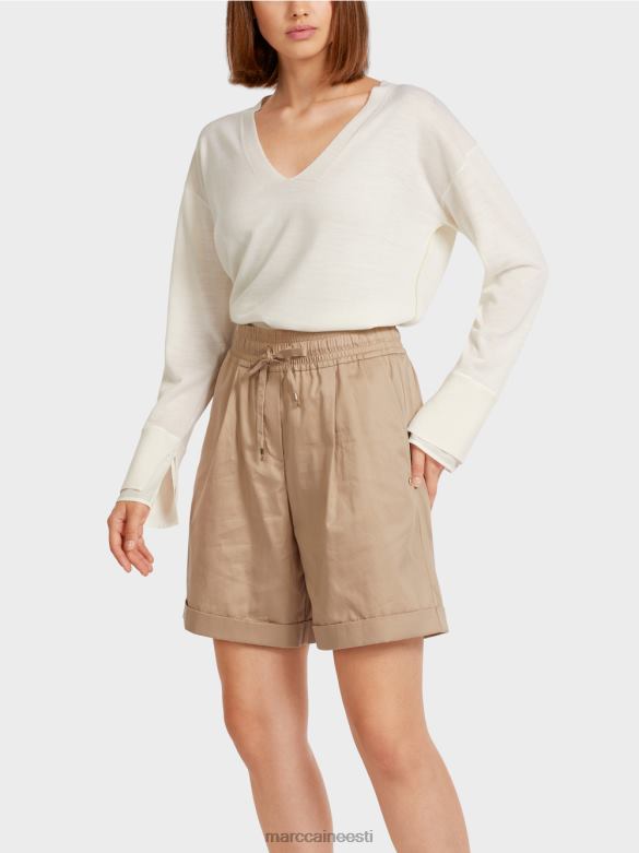 Marc Cain Riietus õrn kootud v-kaelusega kampsun J8DT1158 määrdunudvalge