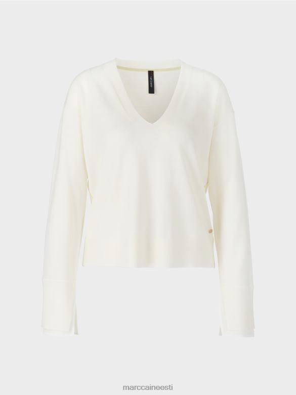 Marc Cain Riietus õrn kootud v-kaelusega kampsun J8DT1158 määrdunudvalge