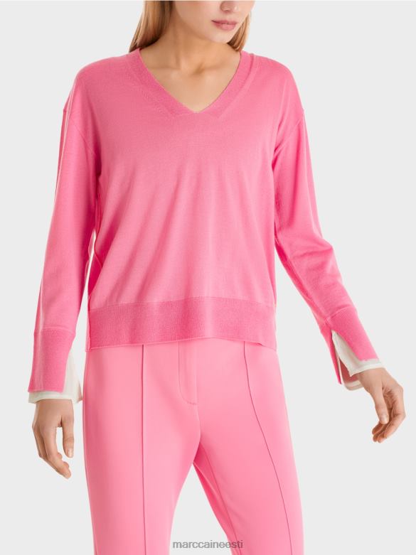 Marc Cain Riietus õrn kootud v-kaelusega kampsun J8DT1166 särav roosa
