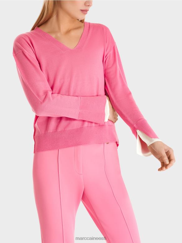 Marc Cain Riietus õrn kootud v-kaelusega kampsun J8DT1166 särav roosa