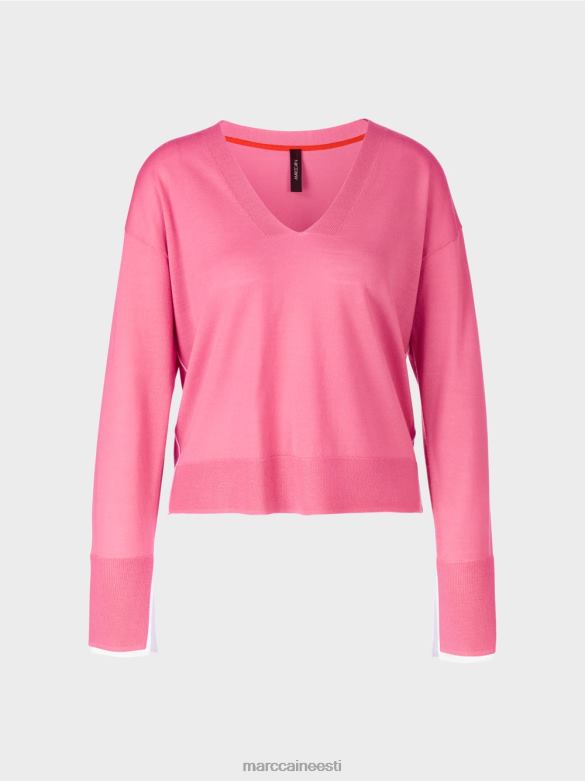 Marc Cain Riietus õrn kootud v-kaelusega kampsun J8DT1166 särav roosa