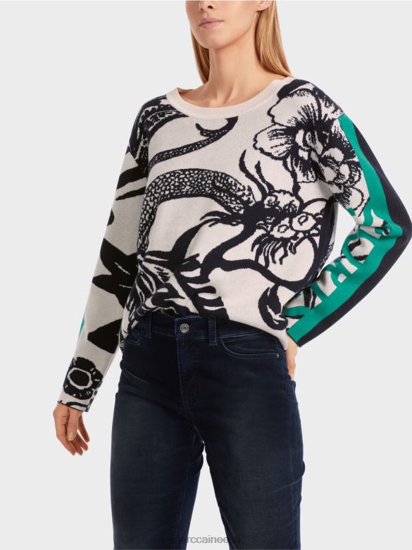 Marc Cain Riietus silmkoeline kampsun kõikjal disainiga J8DT1061 mandliõis