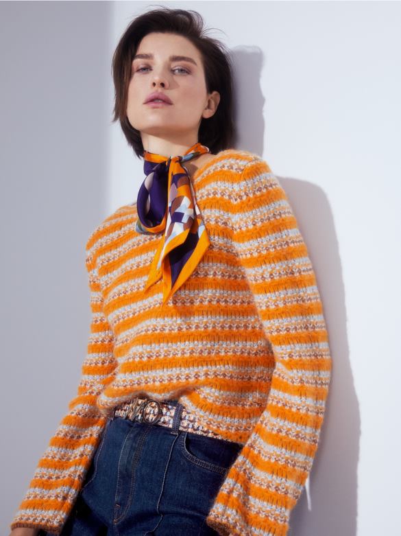 Marc Cain Riietus triibuline kampsun \"kootud Saksamaal\" J8DT1210 selge oranž