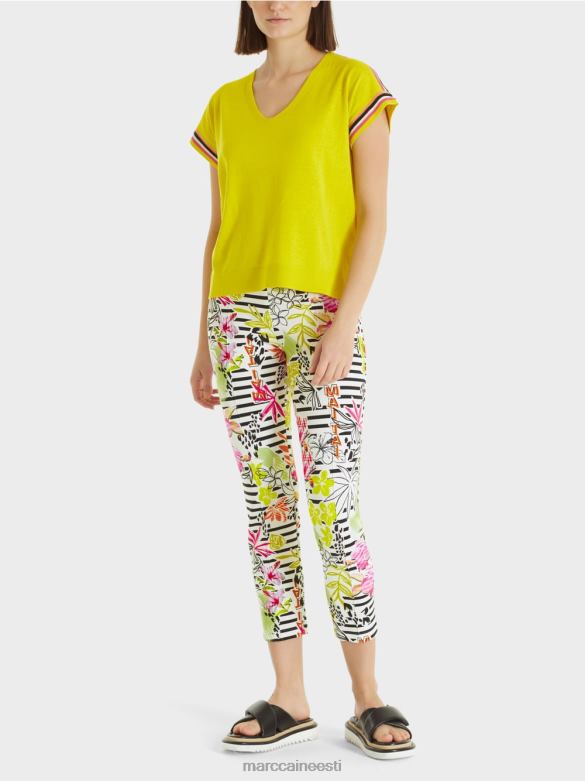 Marc Cain Riietus vabaaja kootud v-kaelusega kampsun J8DT1137 kerge limeaad