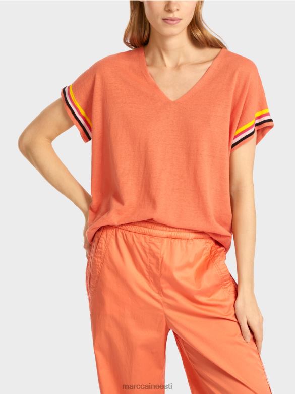 Marc Cain Riietus vabaaja kootud v-kaelusega kampsun J8DT1141 kerge terrakota