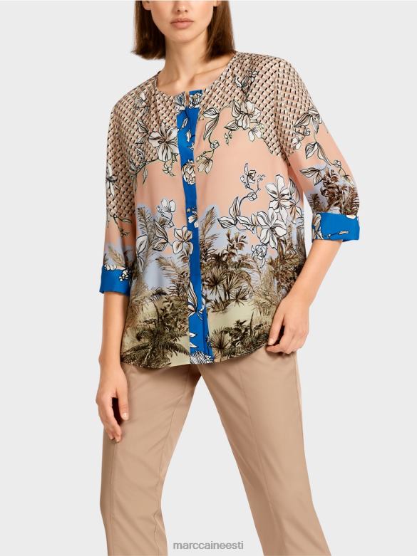 Marc Cain Riietus elegantne pluusi stiilis mustriga top J8DT966 särav päevitus