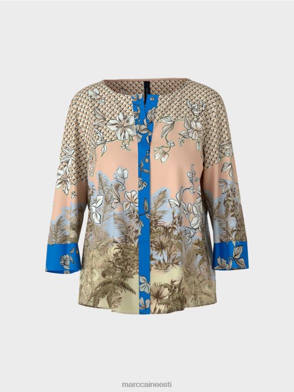 Marc Cain Riietus elegantne pluusi stiilis mustriga top J8DT966 särav päevitus