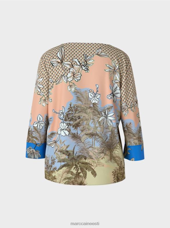 Marc Cain Riietus elegantne pluusi stiilis mustriga top J8DT966 särav päevitus