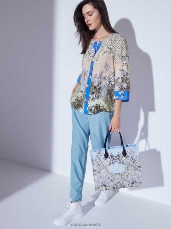 Marc Cain Riietus elegantne pluusi stiilis mustriga top J8DT966 särav päevitus