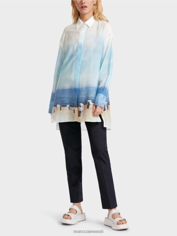 Marc Cain Riietus elegantne siidisisaldusega pluus J8DT923 taevasinine