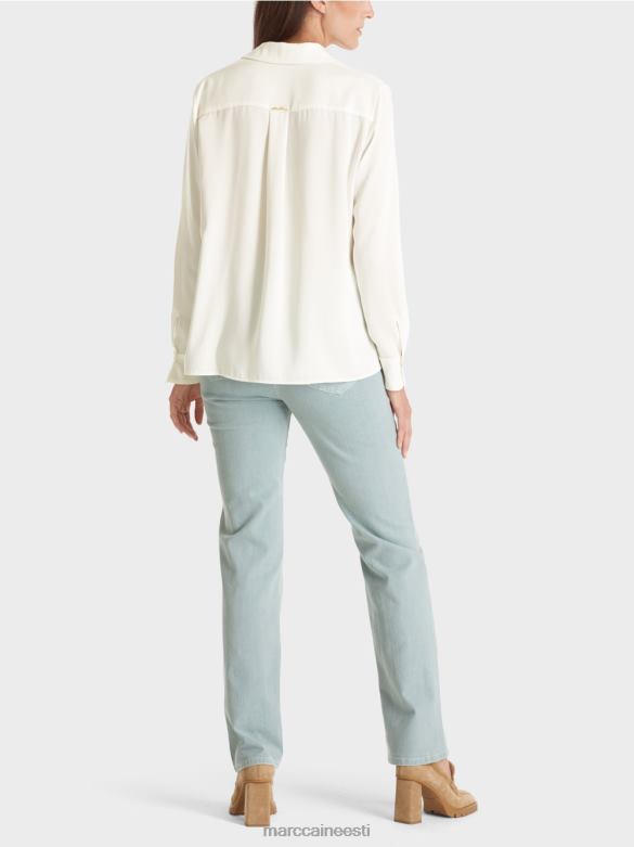 Marc Cain Riietus klassikaline v-kaelusega särkpluus J8DT884 määrdunudvalge