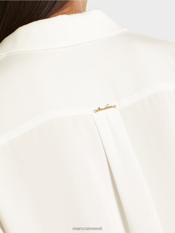 Marc Cain Riietus klassikaline v-kaelusega särkpluus J8DT884 määrdunudvalge