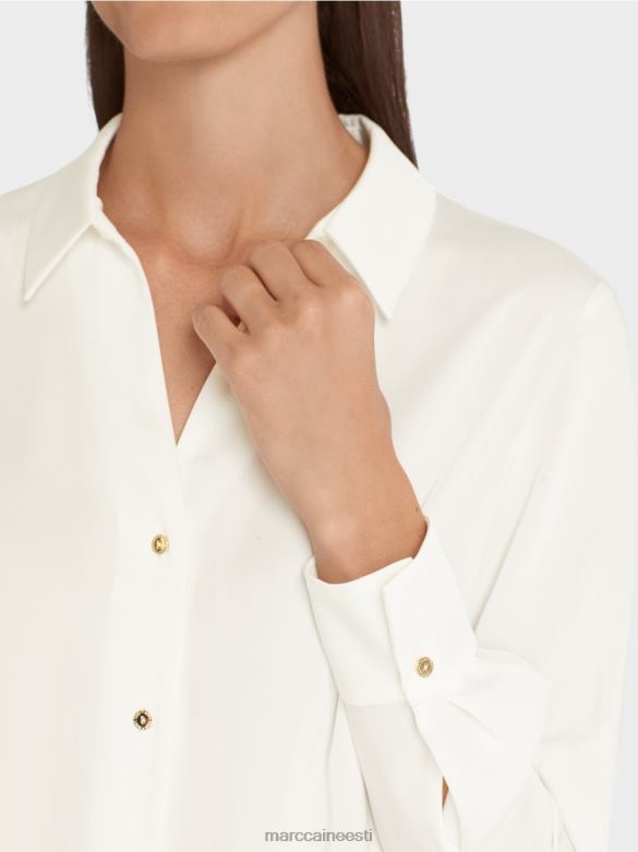 Marc Cain Riietus klassikaline v-kaelusega särkpluus J8DT884 määrdunudvalge