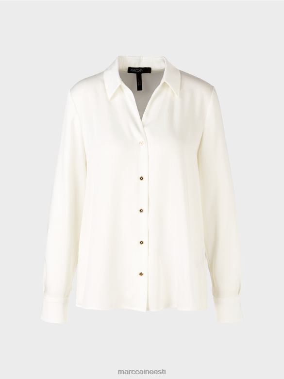 Marc Cain Riietus klassikaline v-kaelusega särkpluus J8DT884 määrdunudvalge