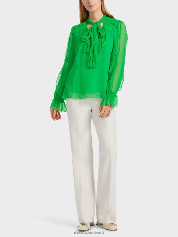 Marc Cain Riietus kortsus šifoonist pluus J8DT841 tume õunaroheline